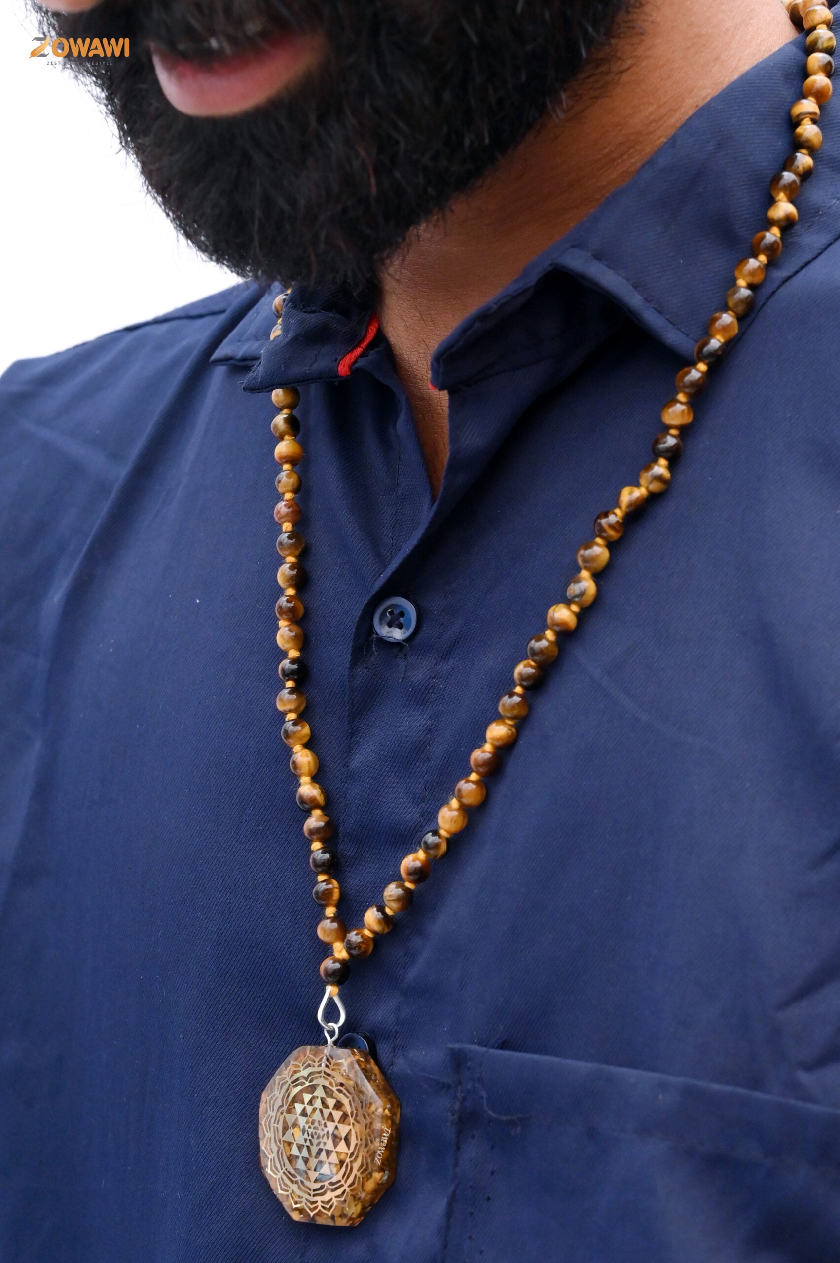 Tiger Eye Premium Orgone Pendant With Tiger Eye Rosary