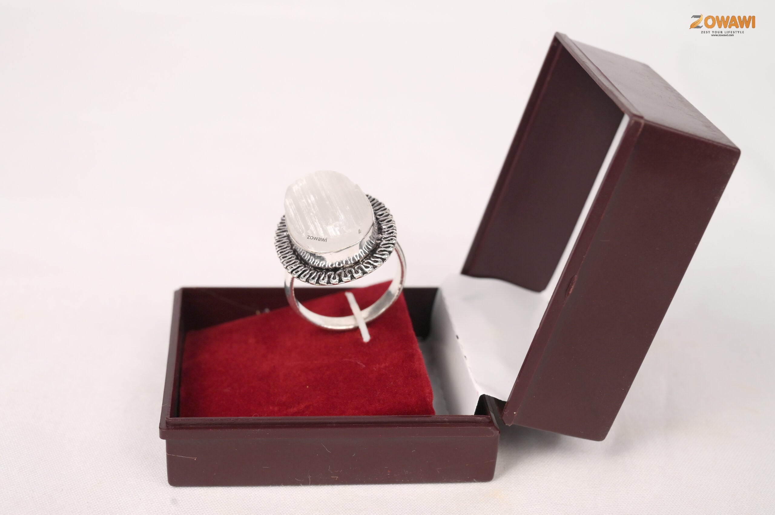 Natural Selenite Ring In Sterling Silver Unisex Ring