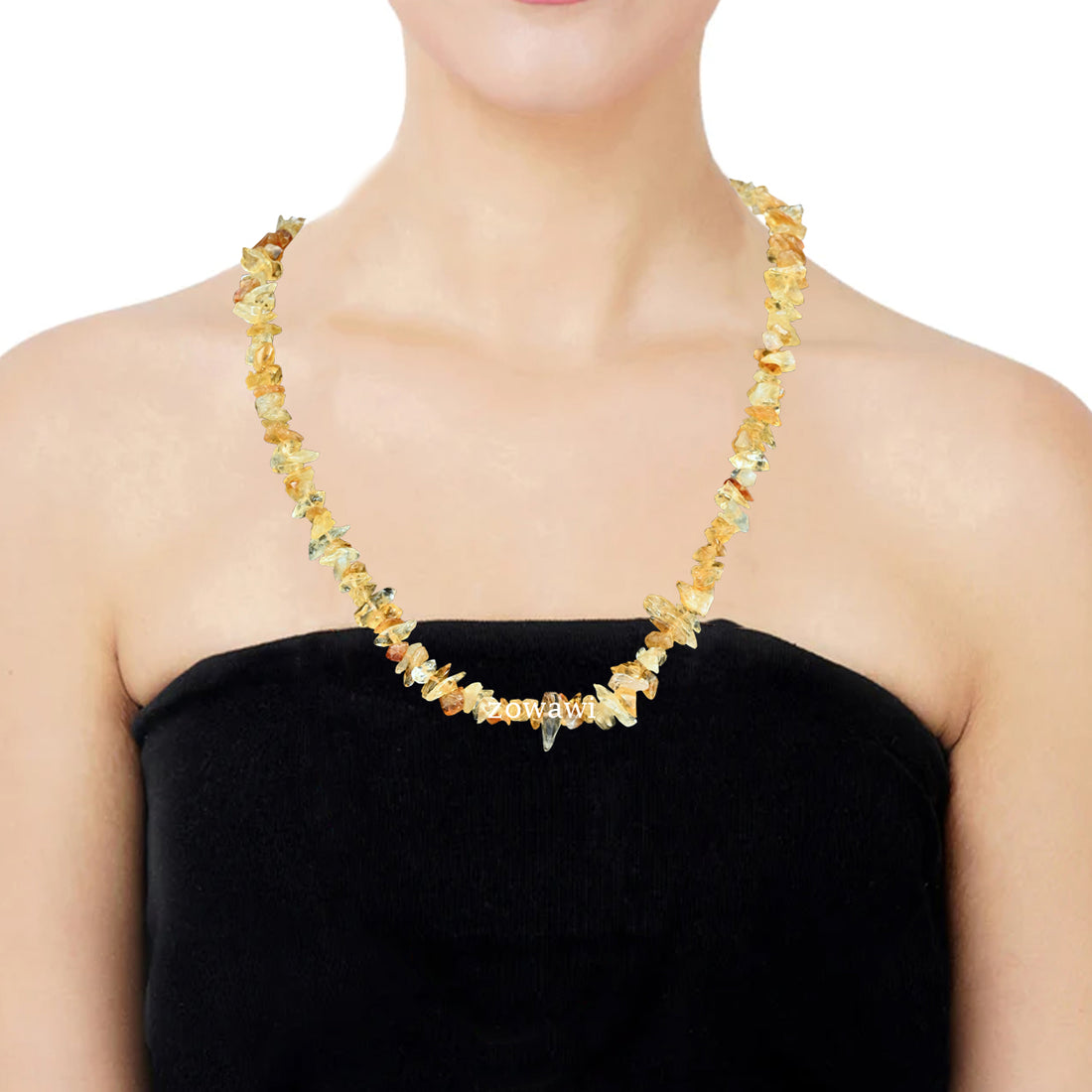 Premium Citrine Chips Necklace For Daily Wear