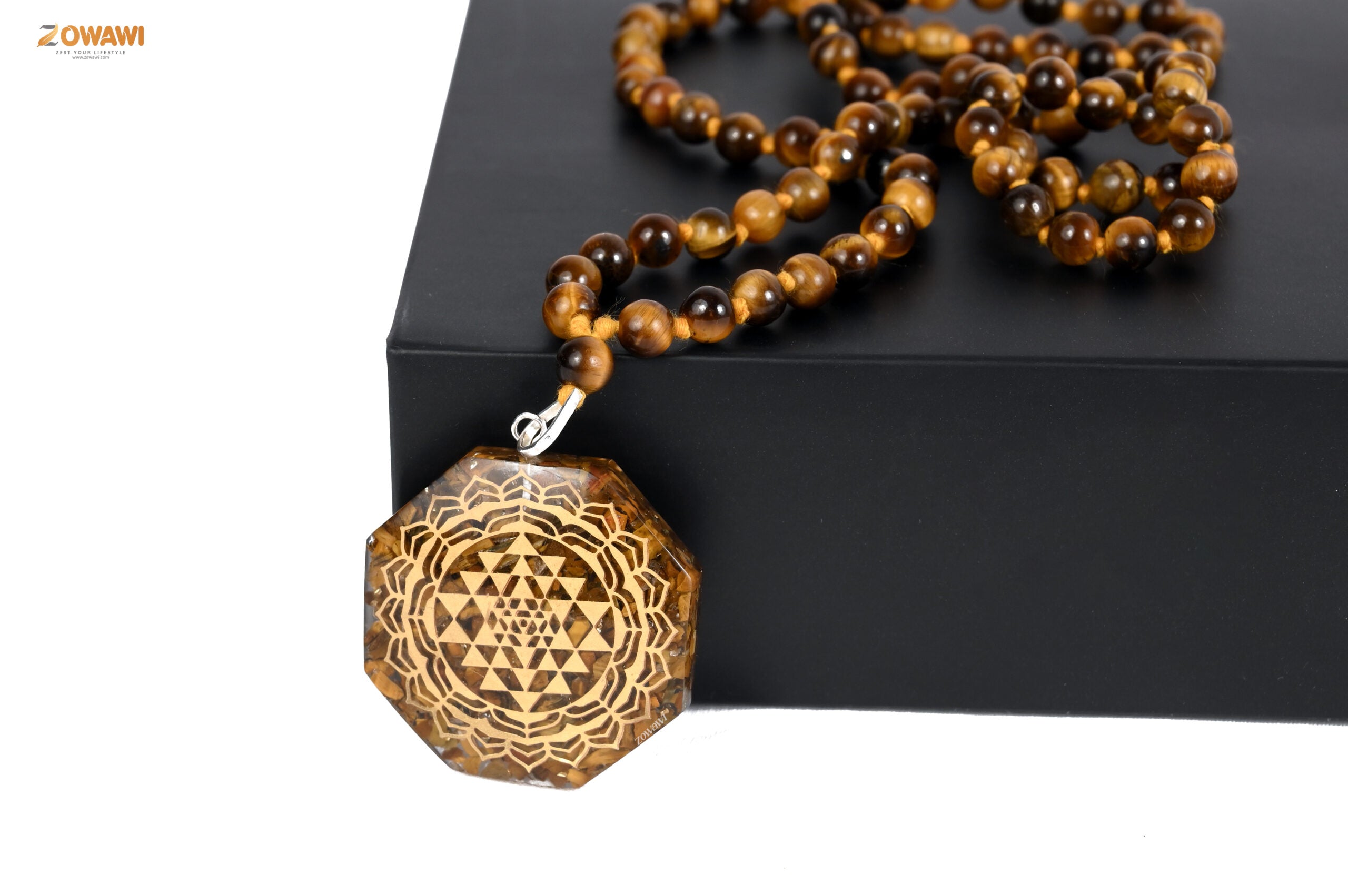 Tiger Eye Premium Orgone Pendant With Tiger Eye Rosary