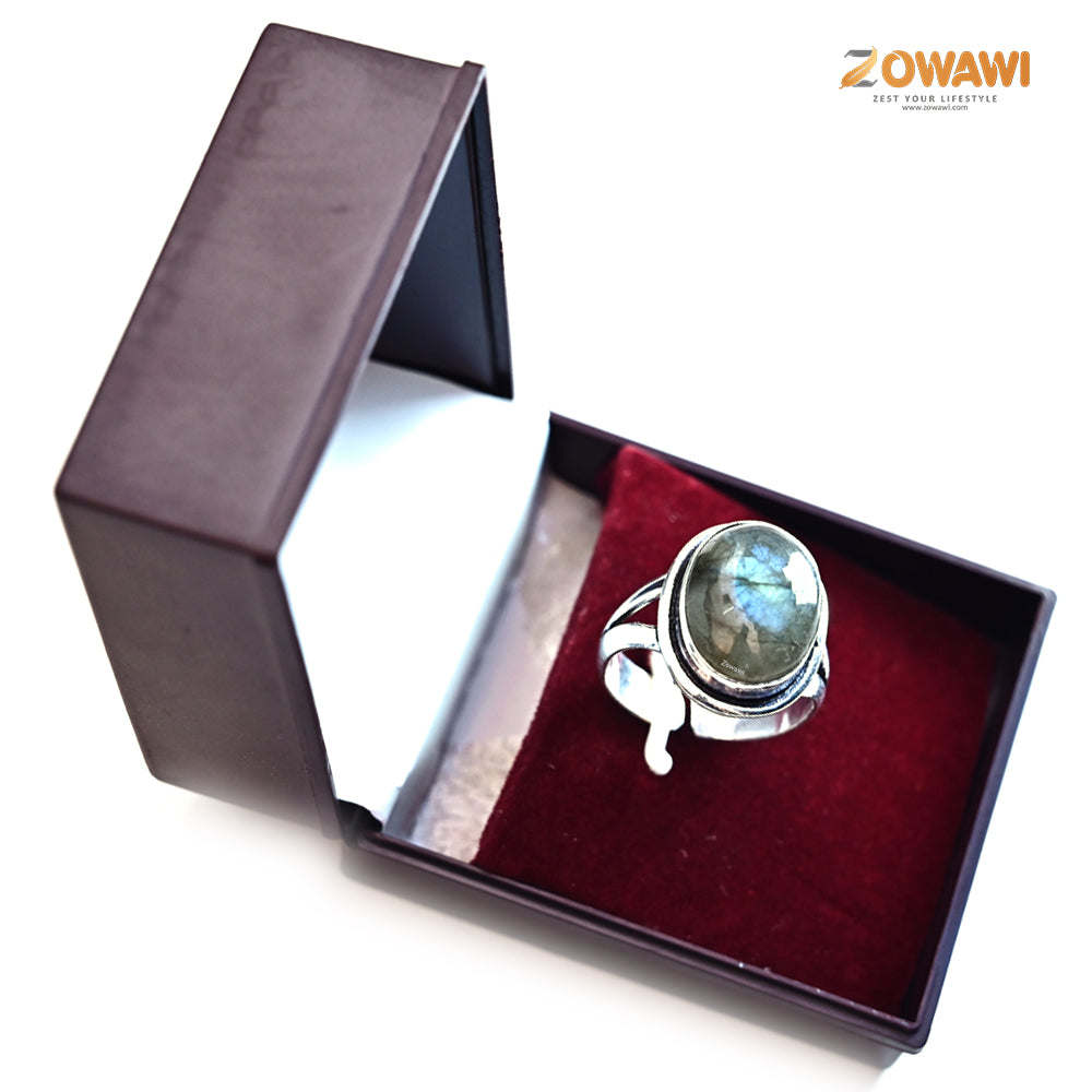 Natural Labradorite Unisex Adjustable Ring