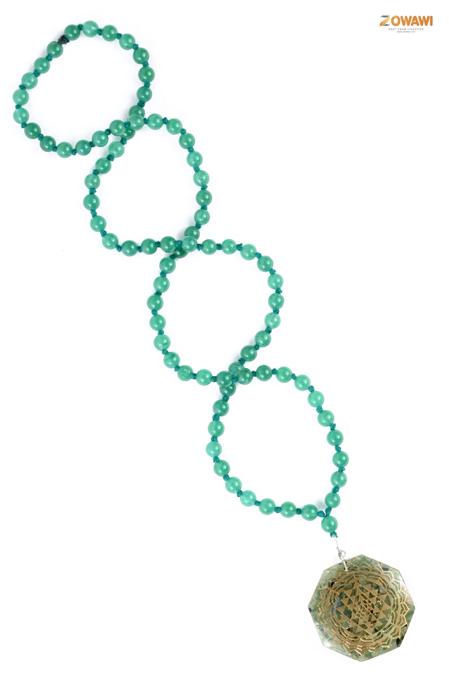 Green Aventurine Shree Yantra Orgone Pyramid With Necklace