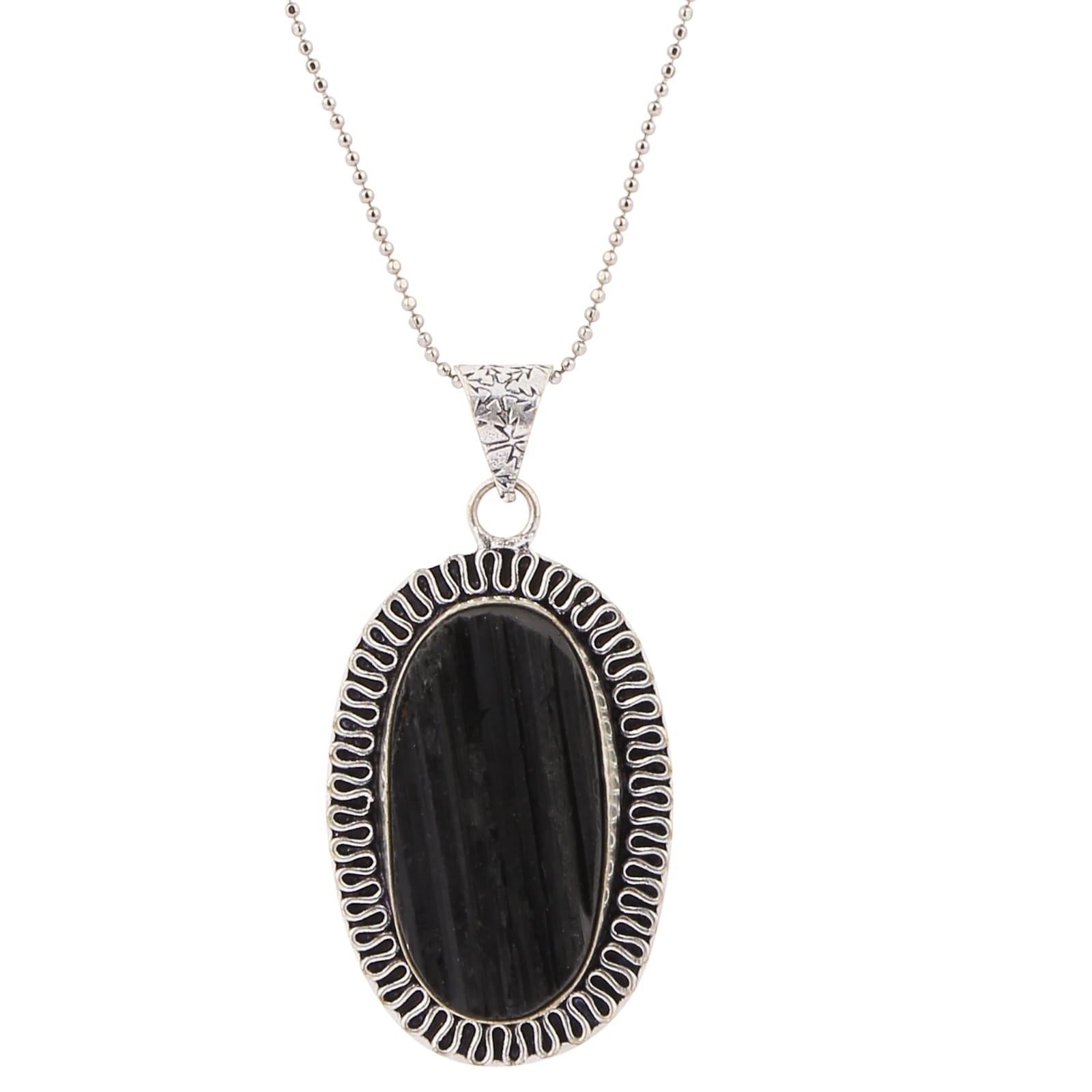 Natural Black Tourmaline Unisex Pendant With Neck Chain
