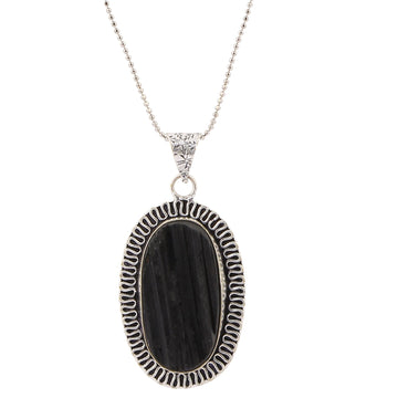 Natural Black Tourmaline Unisex Pendant With Neck Chain