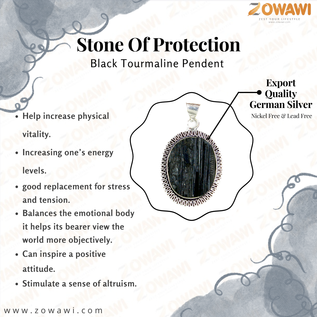 Natural Black Tourmaline Unisex Pendant With Neck Chain