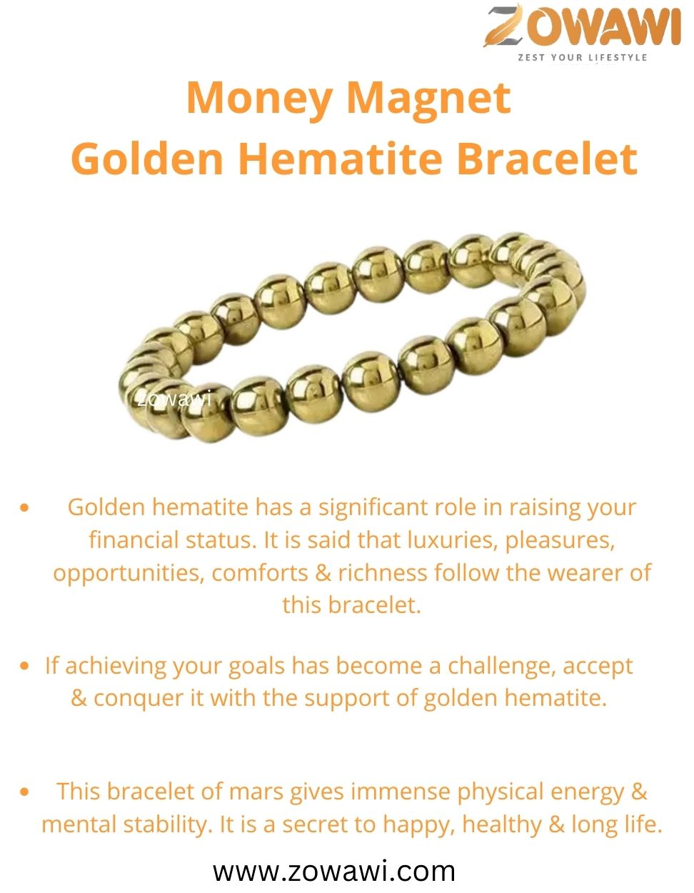 Money Magnet Golden Hematite Unisex Bracelet