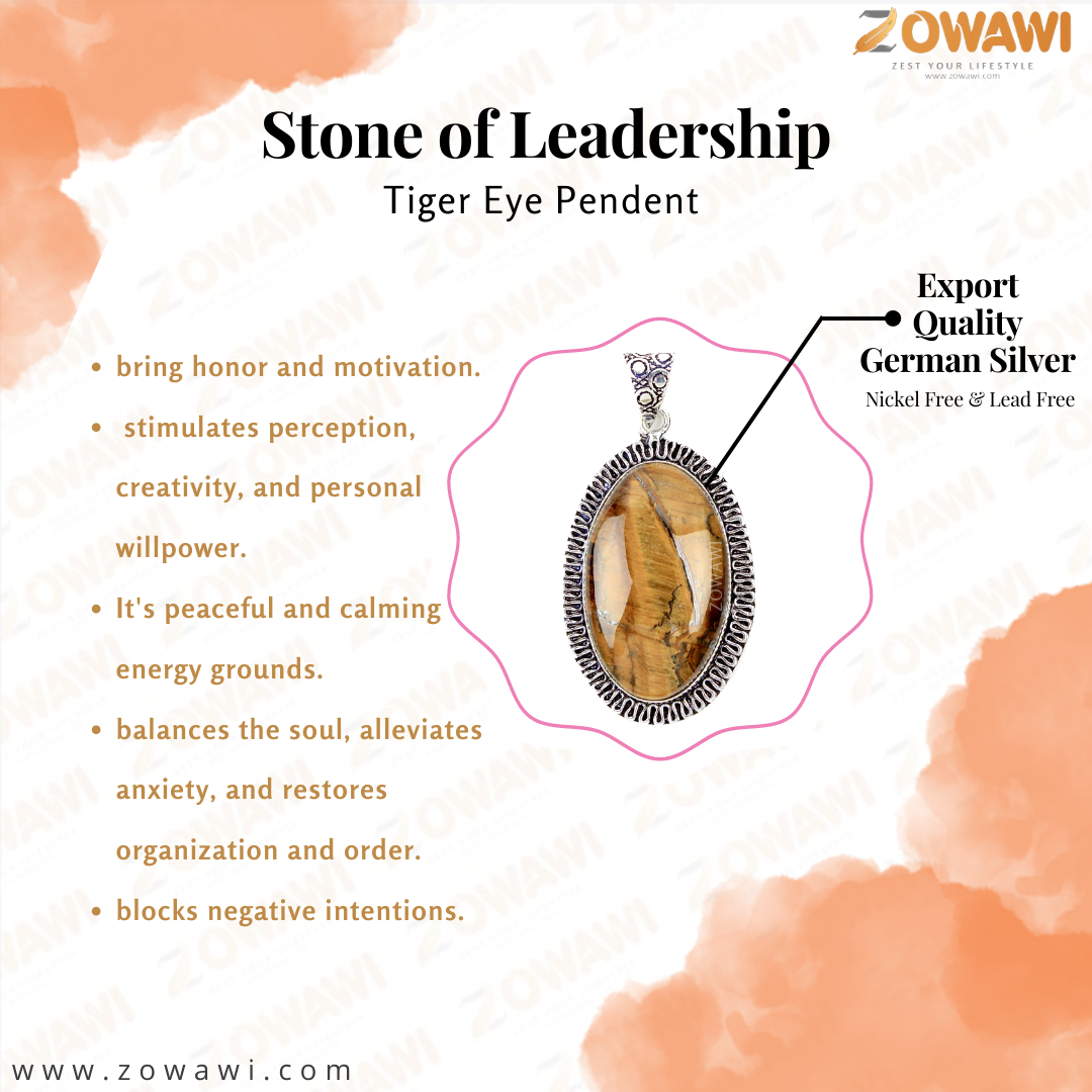 Natural Tiger Eye Pendant With Neck Chain (Stone Of Leadership)