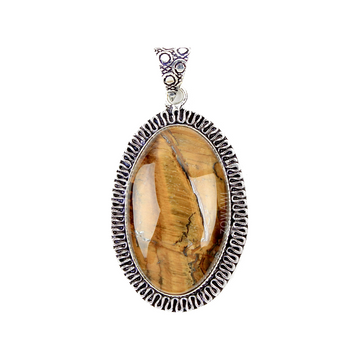 Natural Tiger Eye Pendant With Neck Chain (Stone Of Leadership)