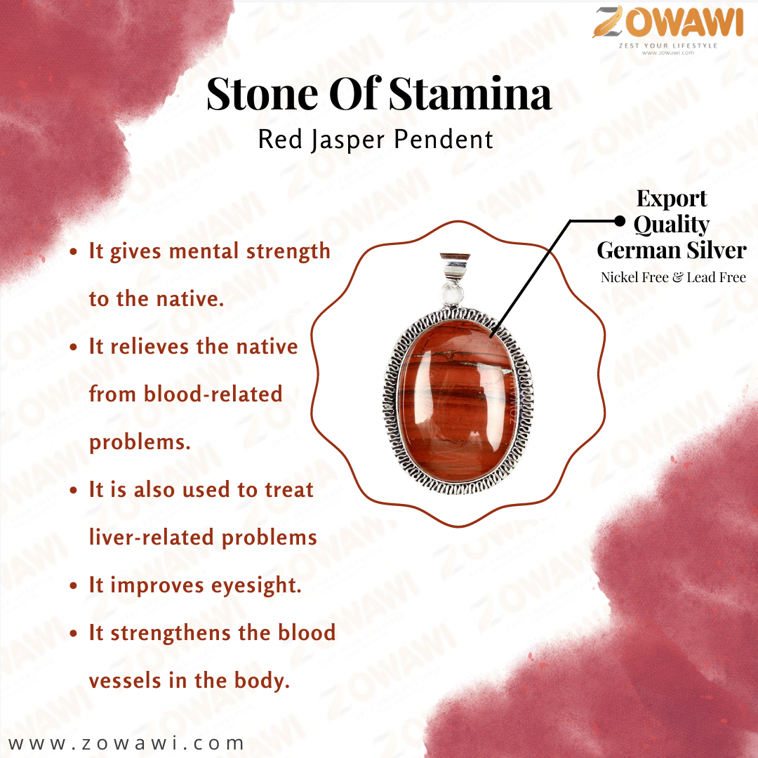 Natural Red Jasper Pendant With Neck Chain (Stone Of Stemina)