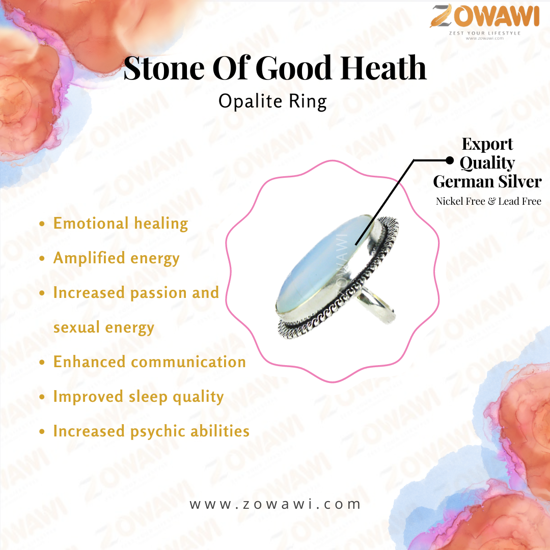 Natural Opalite Adjustable Ring In German Silver