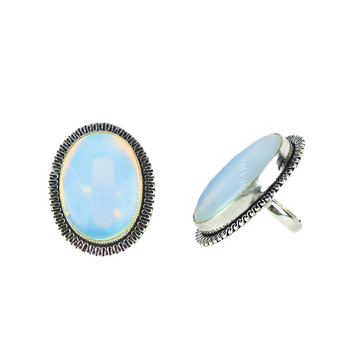 Natural Opalite Adjustable Ring In German Silver