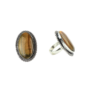 Tiger Eye Adjustable Unisex Ring In German Silver