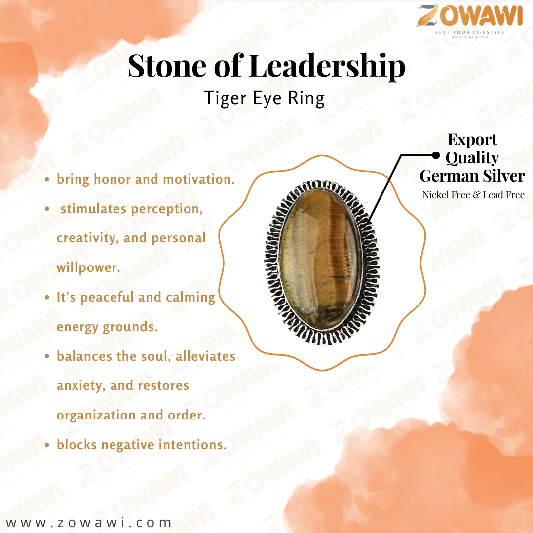 Tiger Eye Adjustable Unisex Ring In German Silver