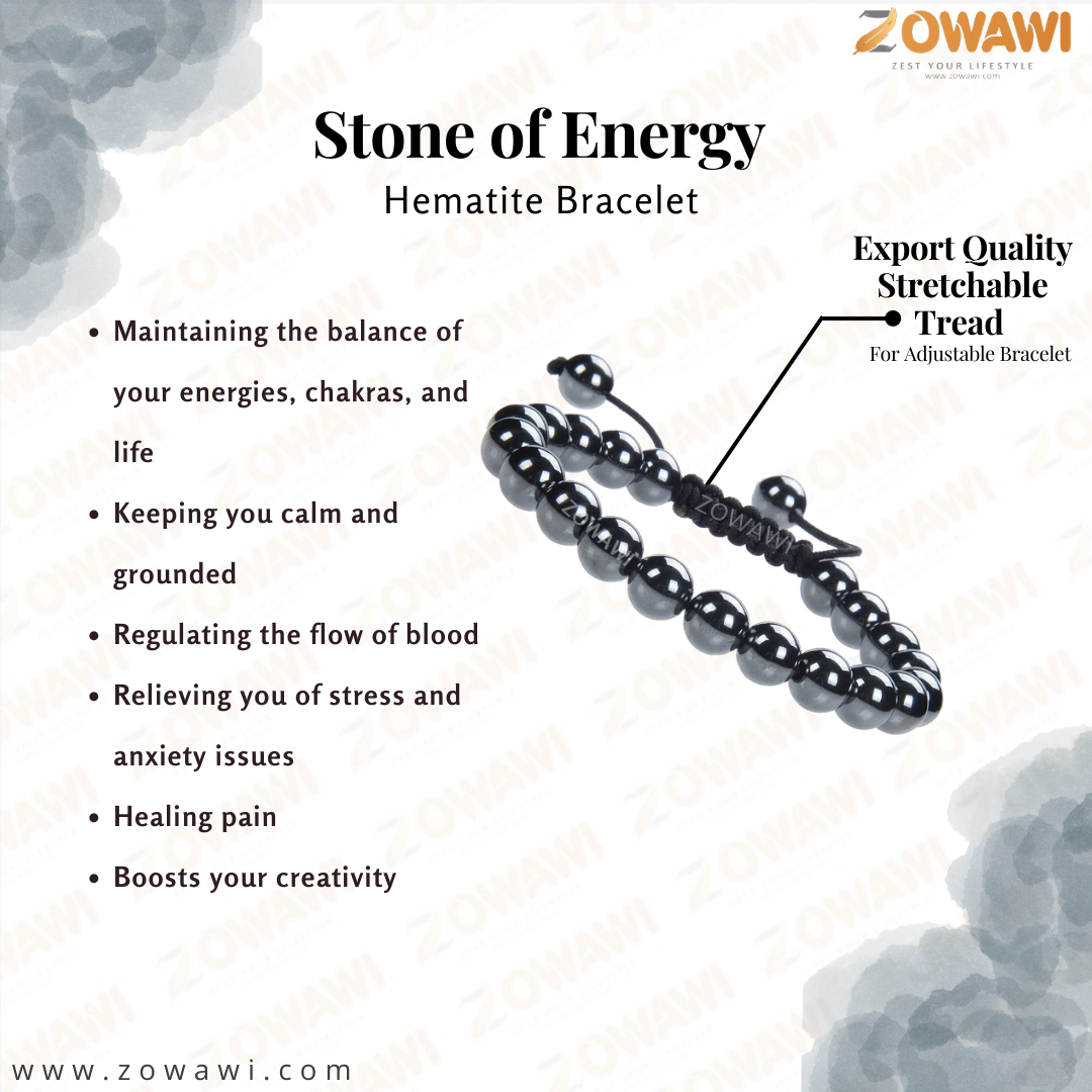 Natural Hematite Unisex Adjustable Bracelet