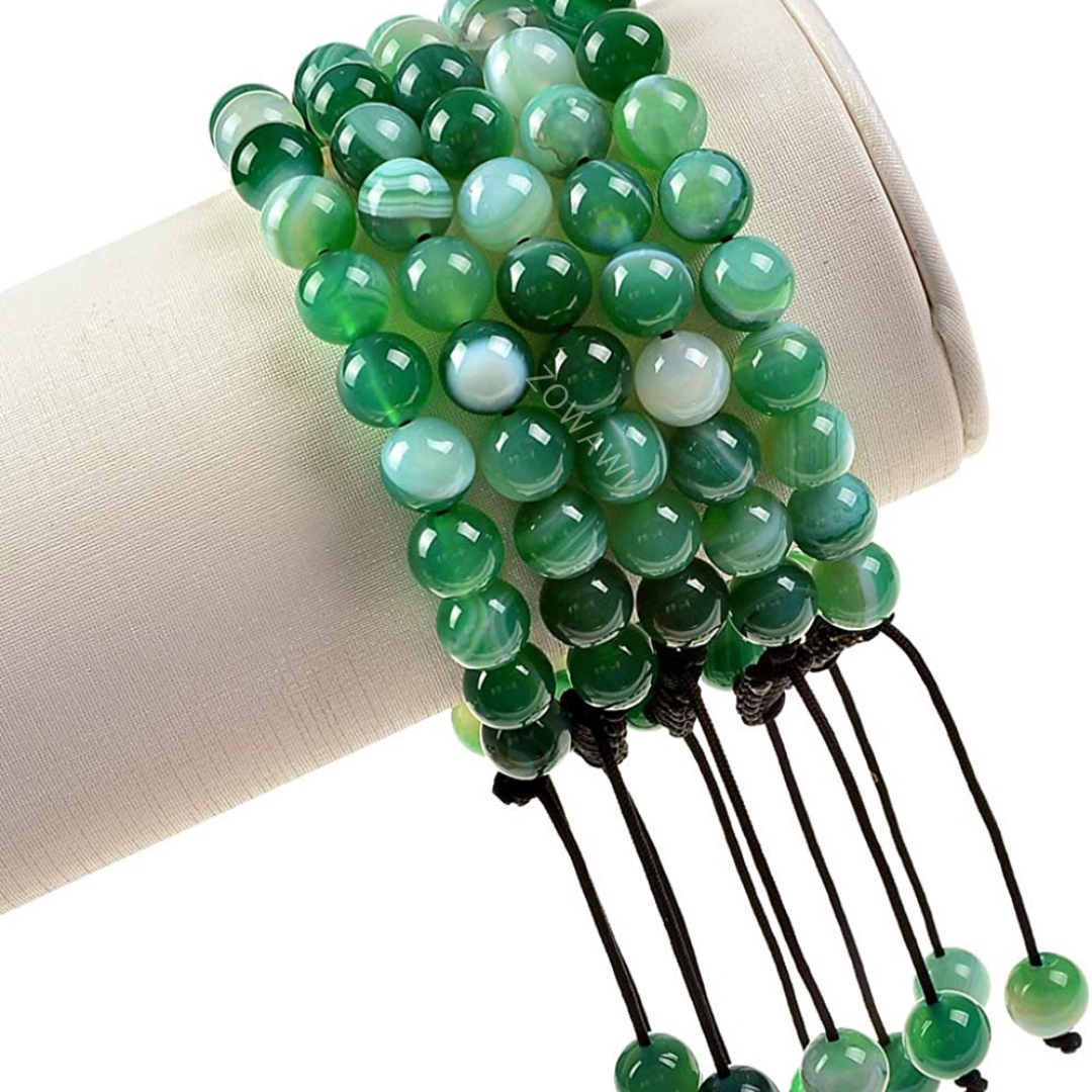 Natural Green Agate Unisex Adjustable Bracelet 8mm Beads Size