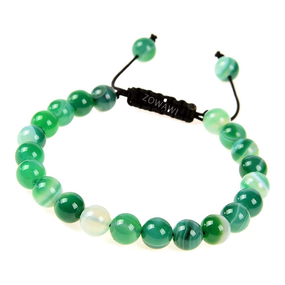 Natural Green Agate Unisex Adjustable Bracelet 8mm Beads Size