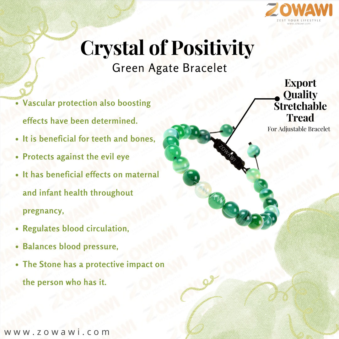 Natural Green Agate Unisex Adjustable Bracelet 8mm Beads Size