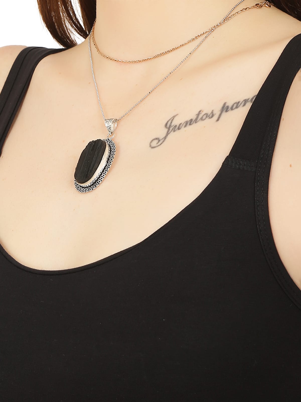 Natural Black Tourmaline Unisex Pendant With Neck Chain