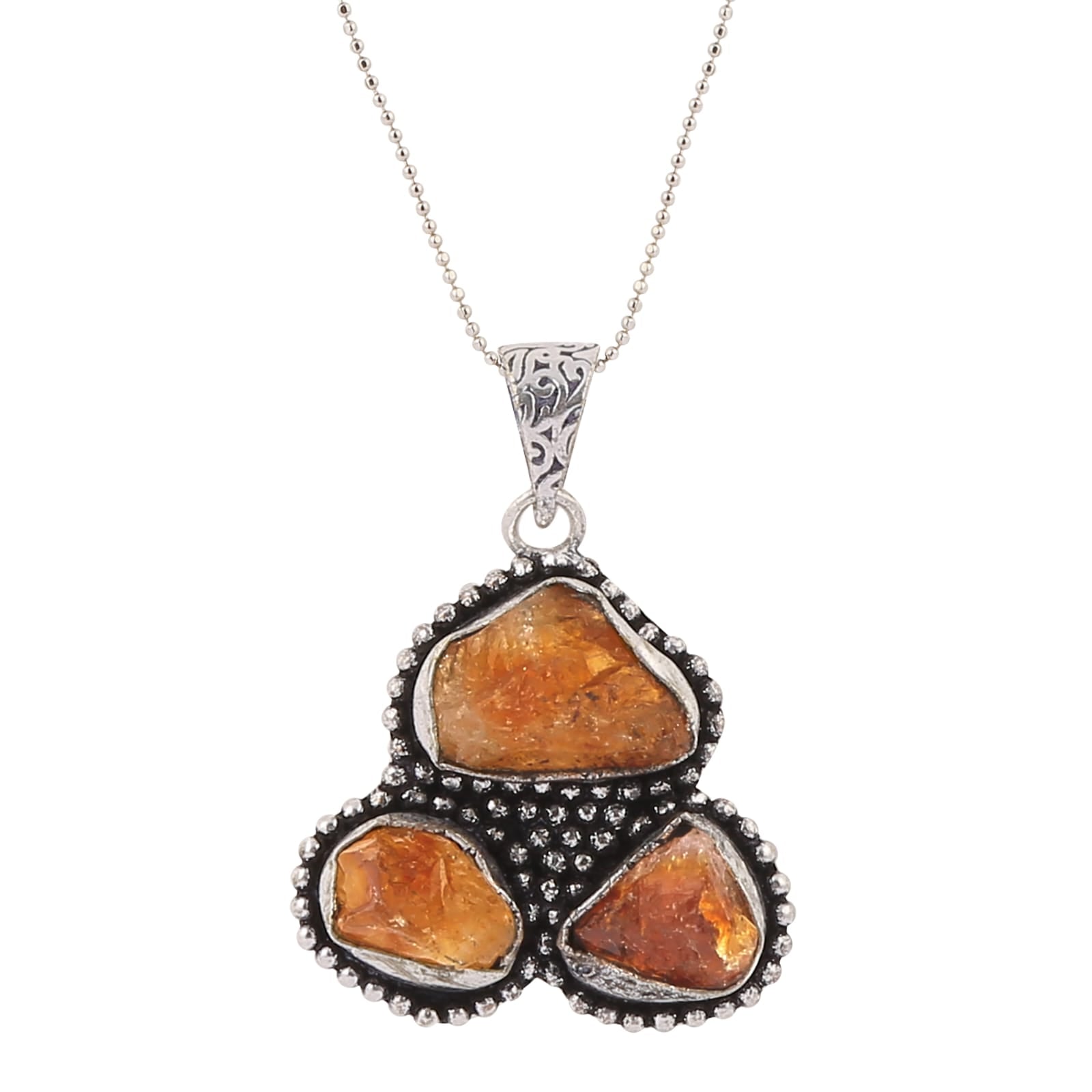 Natural Citrine Triple Stone Pendant