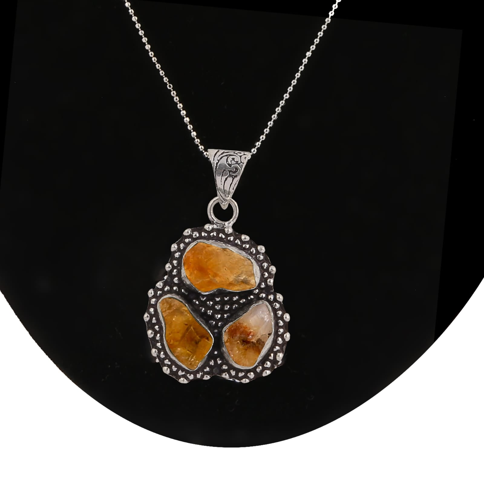 Natural Citrine Triple Stone Pendant