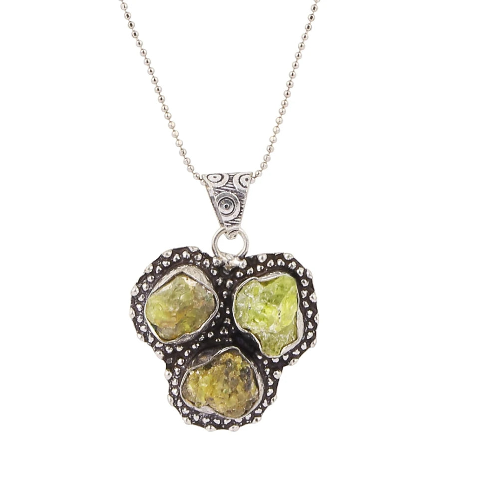 Natural Peridot Triple Stone Pendant