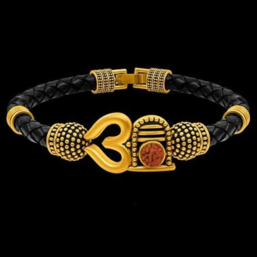Gold Rudraksha Shivling Ethnic Kada Bracelet