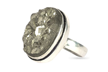 Natural Pyrite Geod Adjustable Unisex Ring