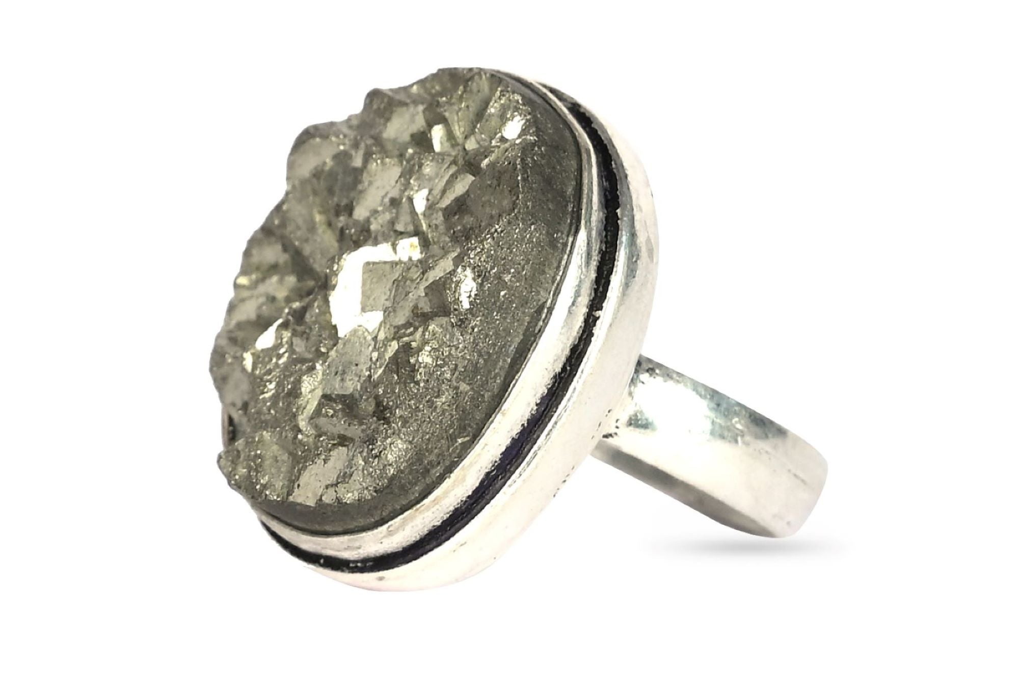 Natural Pyrite Geod Adjustable Unisex Ring