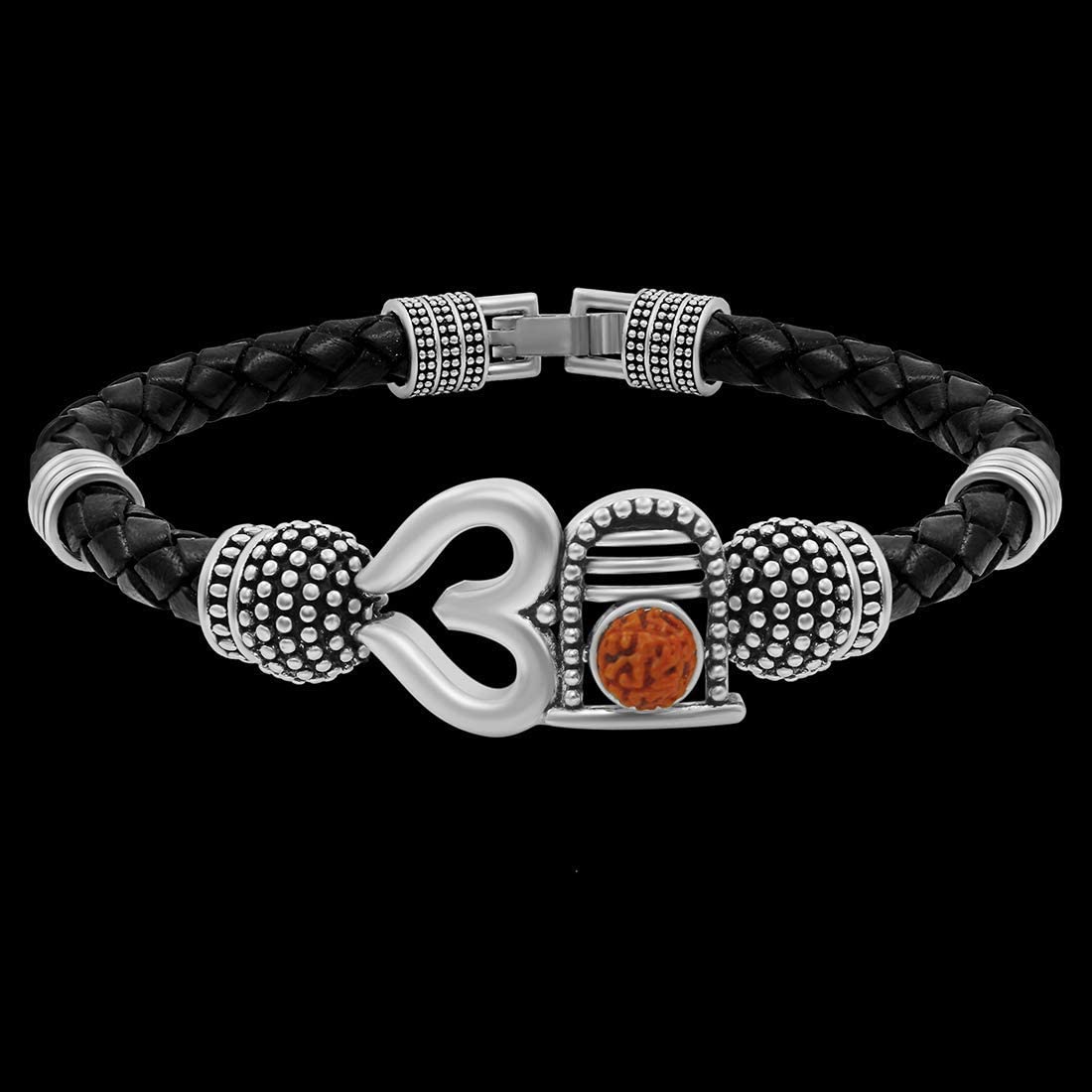 Silver Rudraksha Shivling Ethnic Kada Bracelet