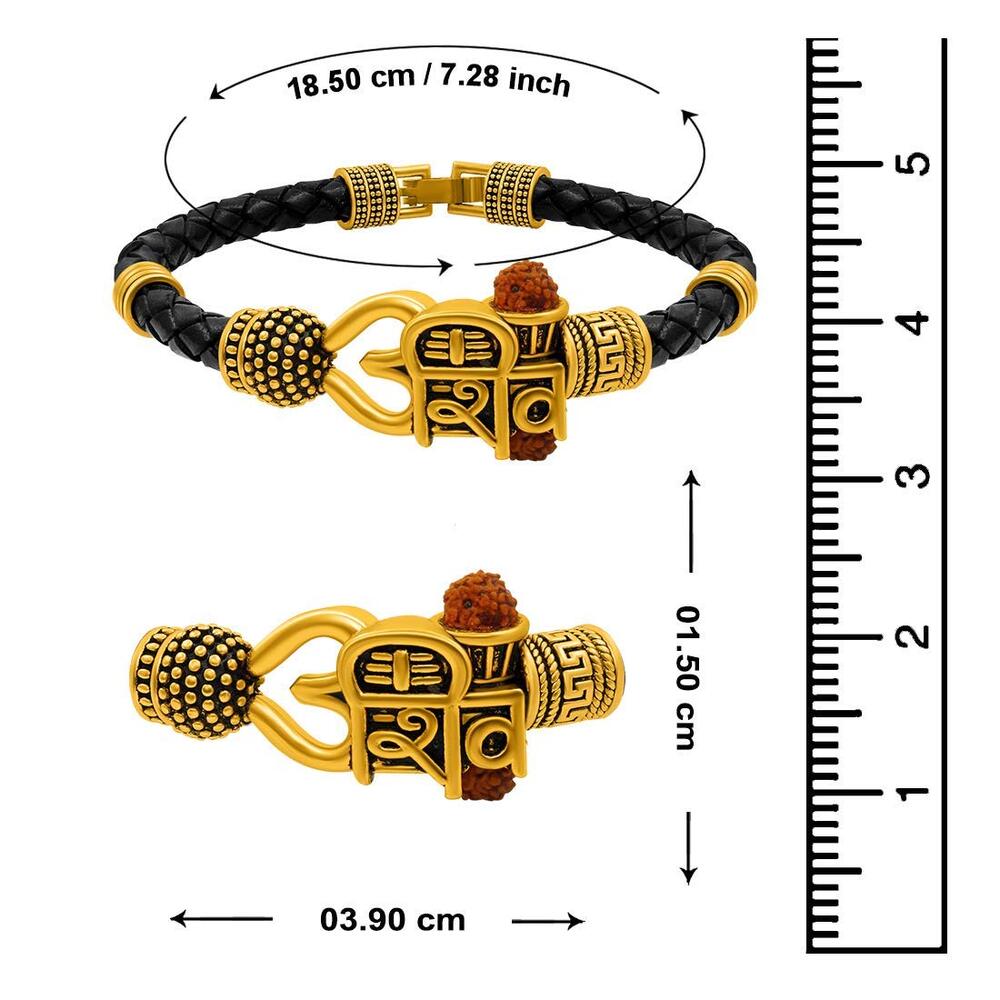 Lord Shiva Leather Ethnic Kada Bracelet (Gold)