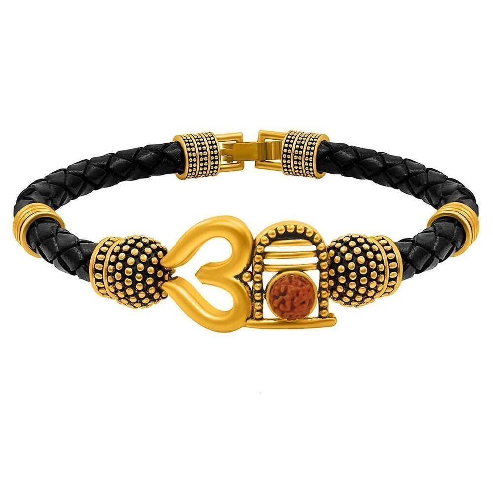 Gold Rudraksha Shivling Ethnic Kada Bracelet