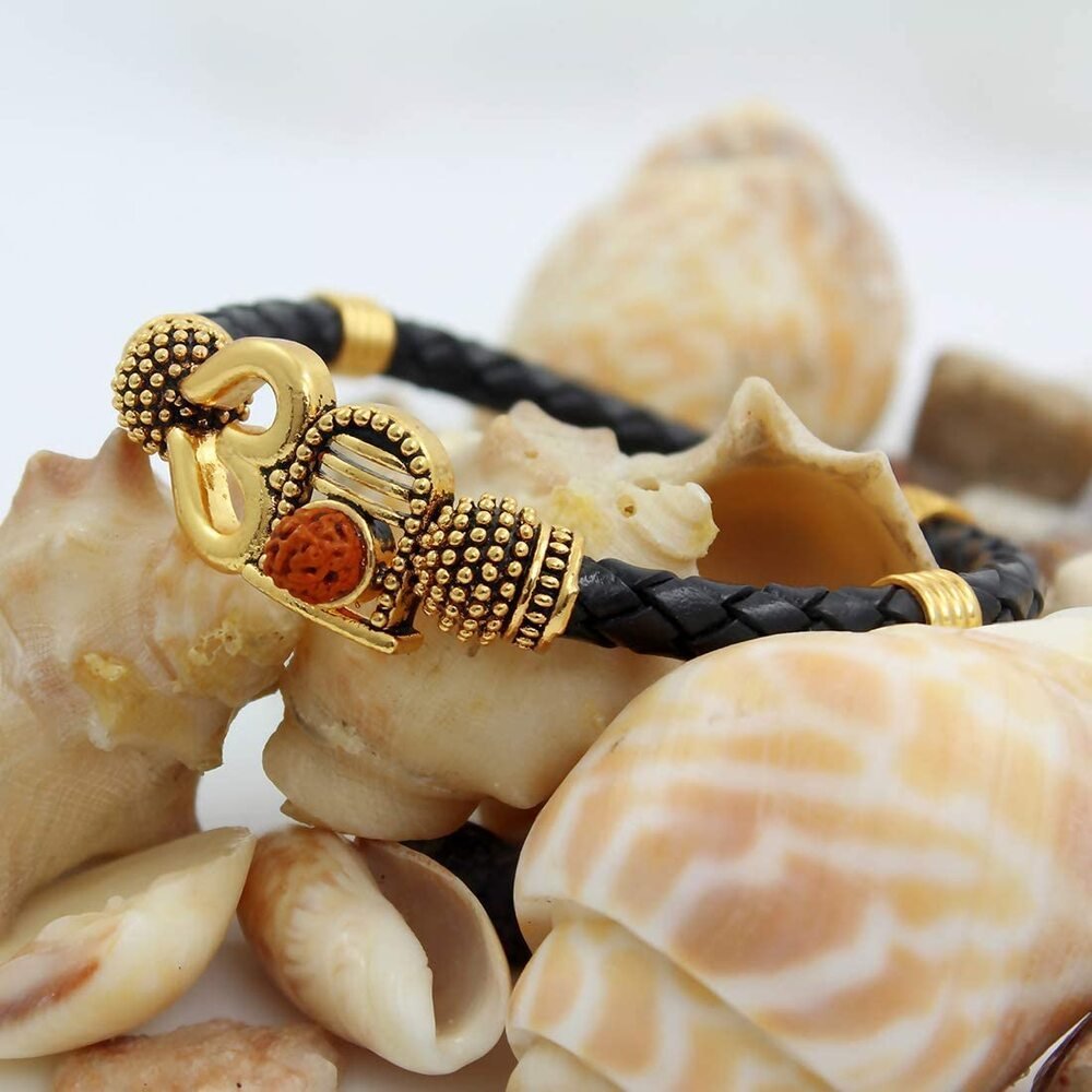 Gold Rudraksha Shivling Ethnic Kada Bracelet