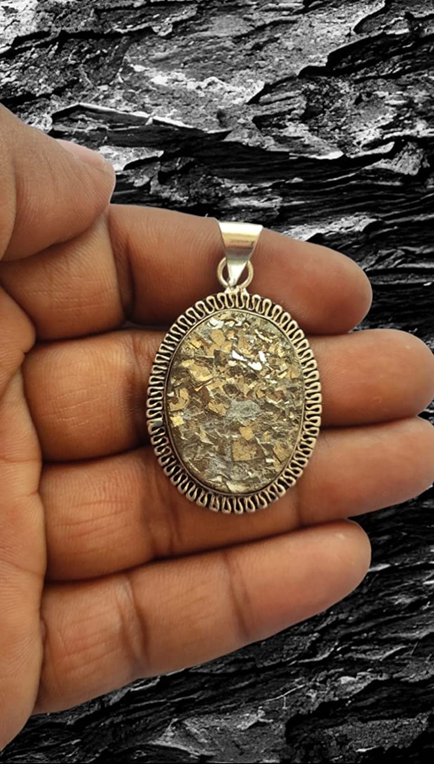 Natural Pyrite Pendant In Sterling Silver With Neck Chain