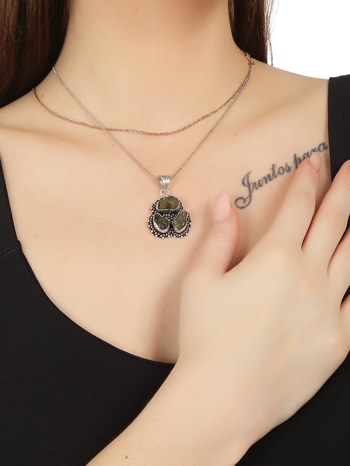 Natural Peridot Triple Stone Pendant