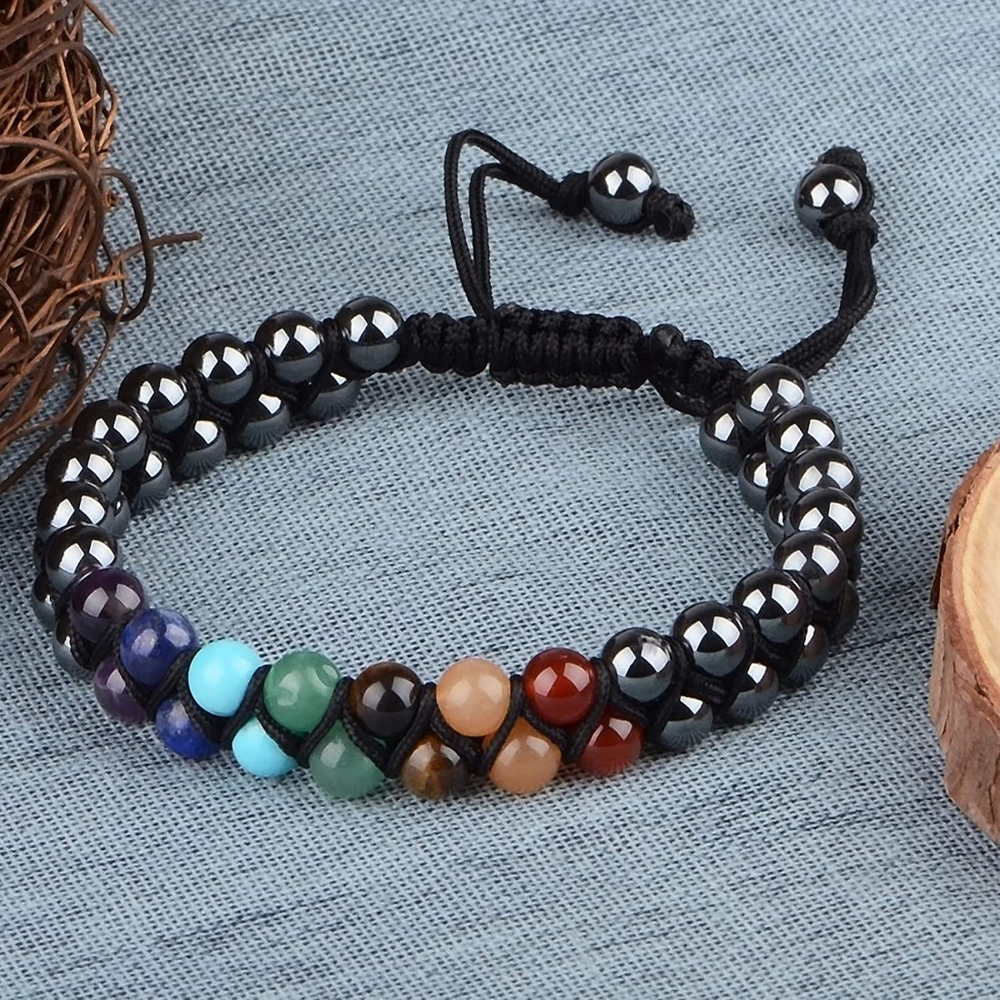 Premium Hematite 7 Chakra Double Layer Bracelet