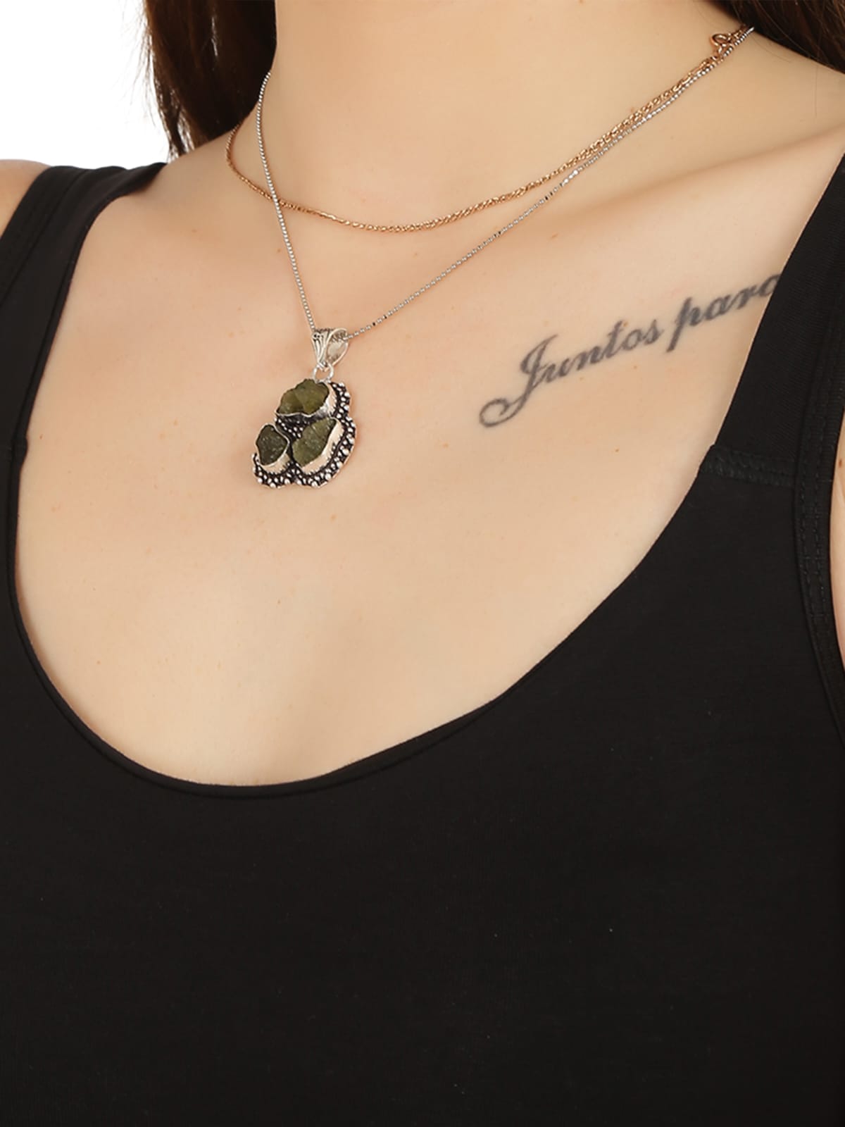 Natural Peridot Triple Stone Pendant