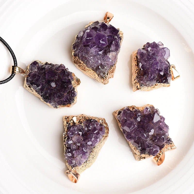Natural Amethyst Cluster Pendant From Uruguay