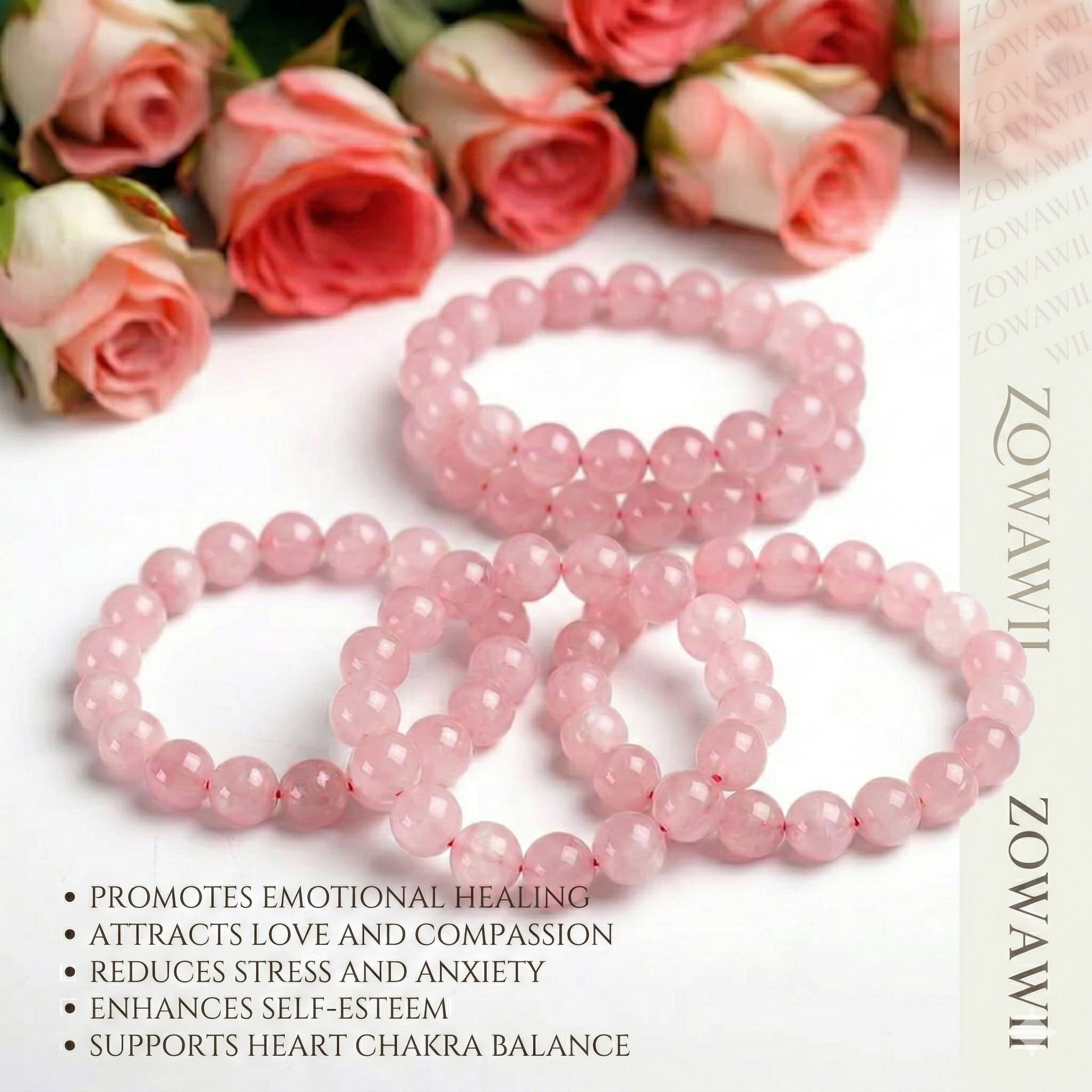 Rose Quartz Bracelet 5pcs Combo 8mm Beads Size