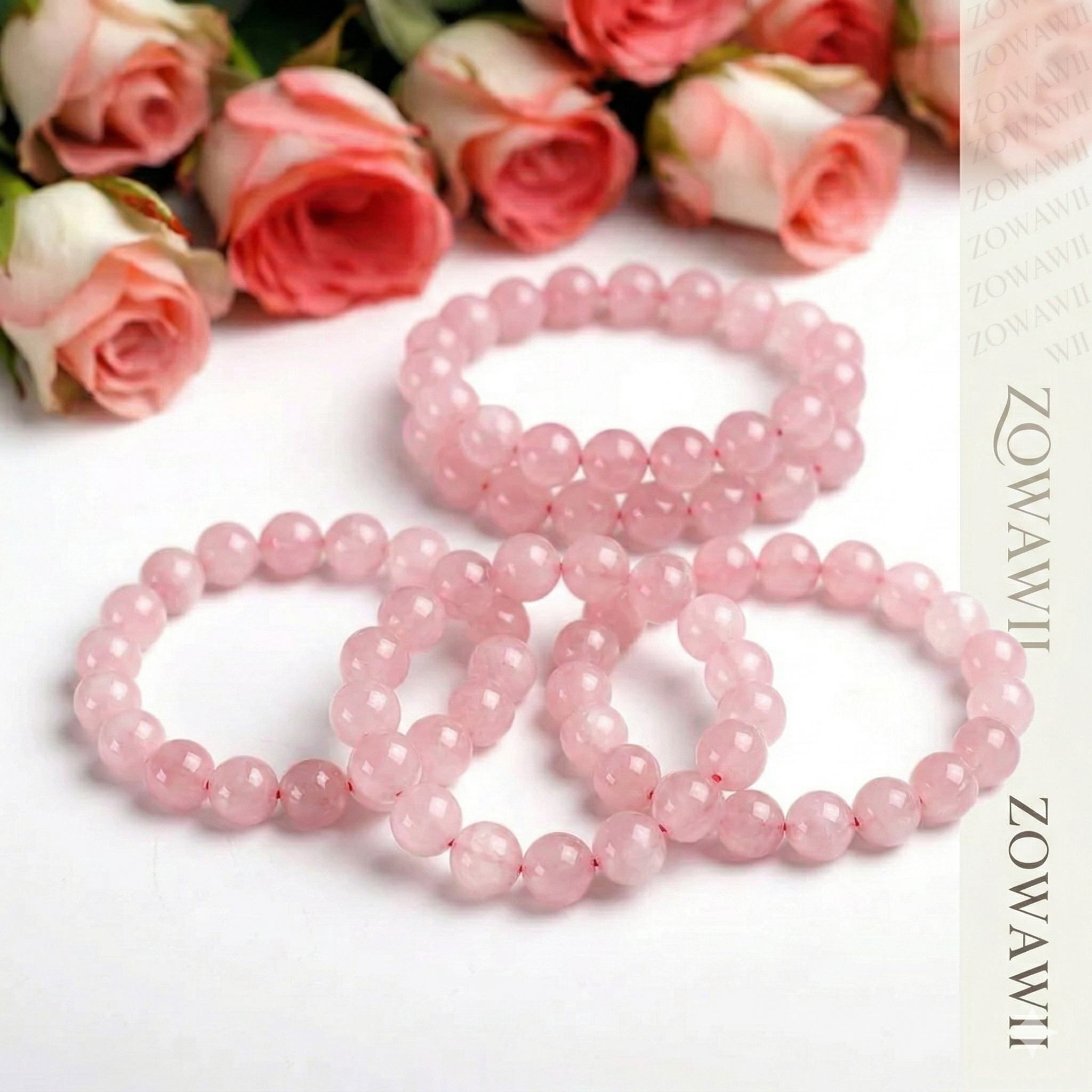 Rose Quartz Bracelet 5pcs Combo 8mm Beads Size