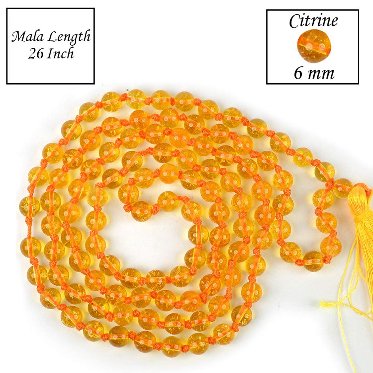 Natural Citrine 6mm Mala 108 Beads