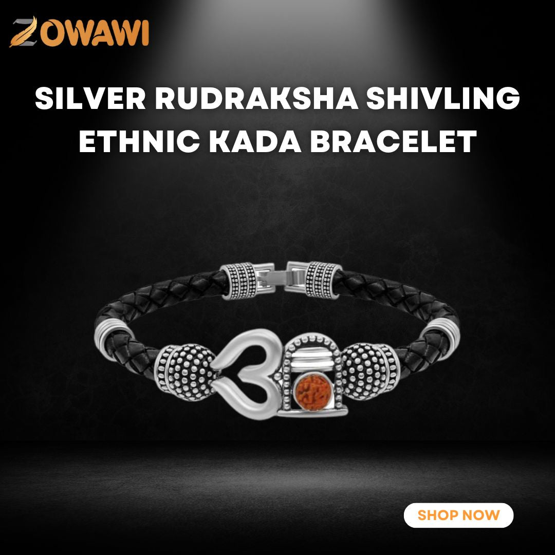 Silver Rudraksha Shivling Ethnic Kada Bracelet