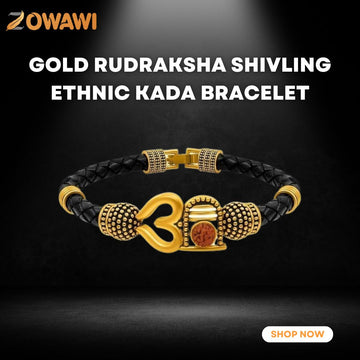 Gold Rudraksha Shivling Ethnic Kada Bracelet