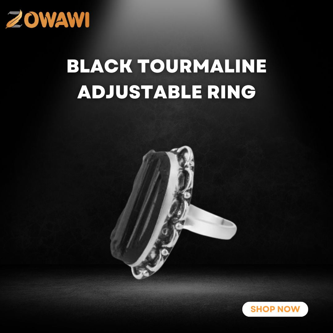 Black Tourmaline Adjustable Ring