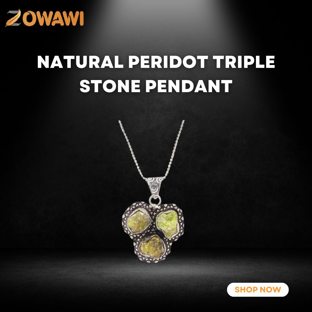 Natural Peridot Triple Stone Pendant