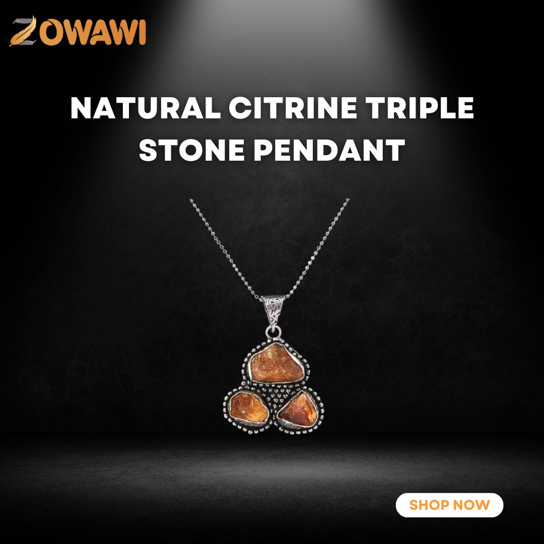 Natural Citrine Triple Stone Pendant