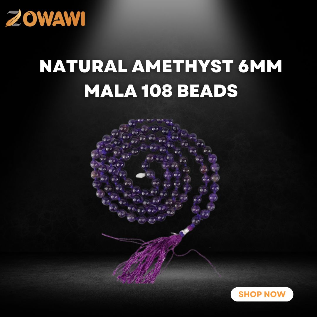 Natural Amethyst 6mm Mala 108 beads