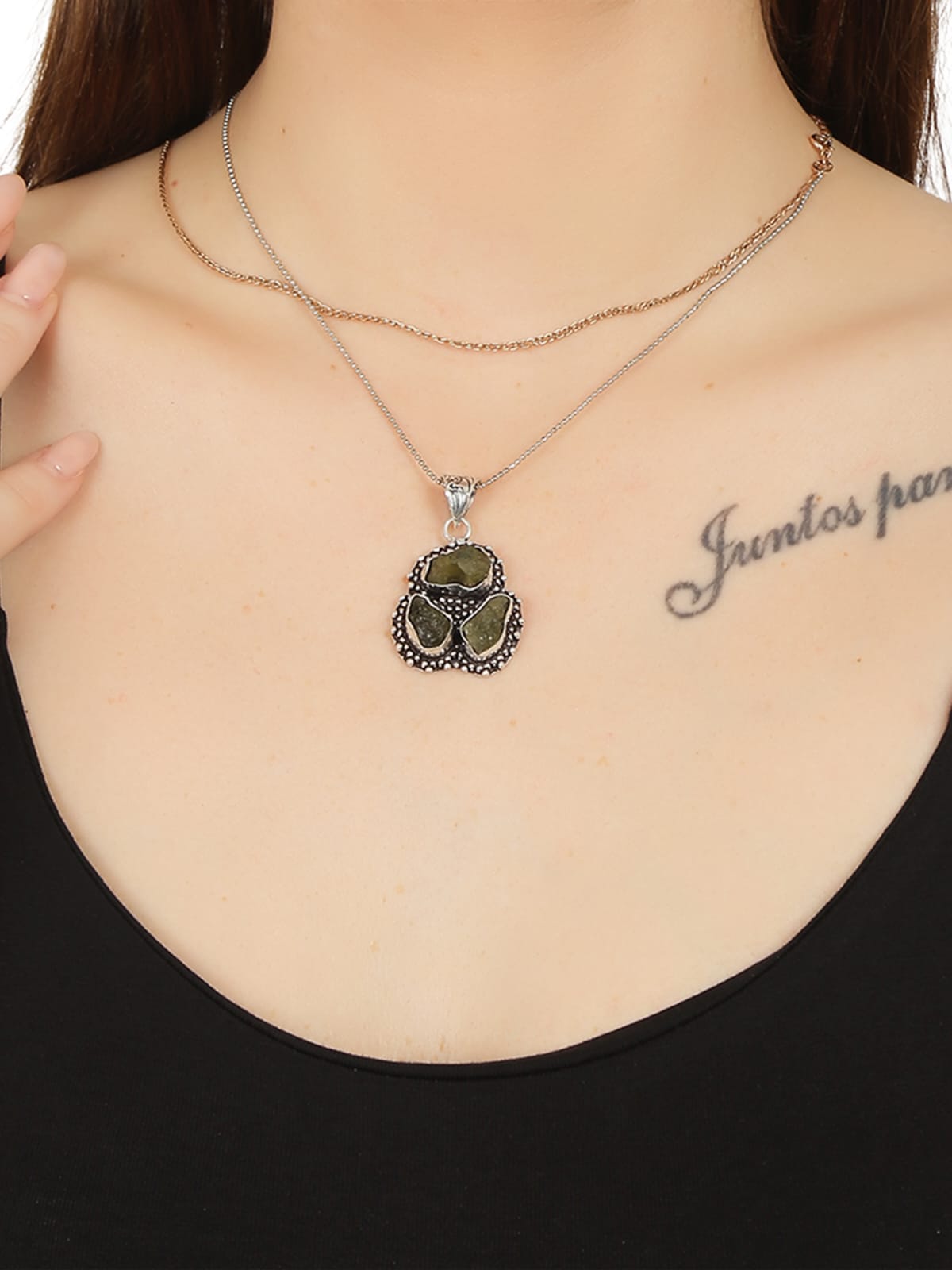 Natural Peridot Triple Stone Pendant