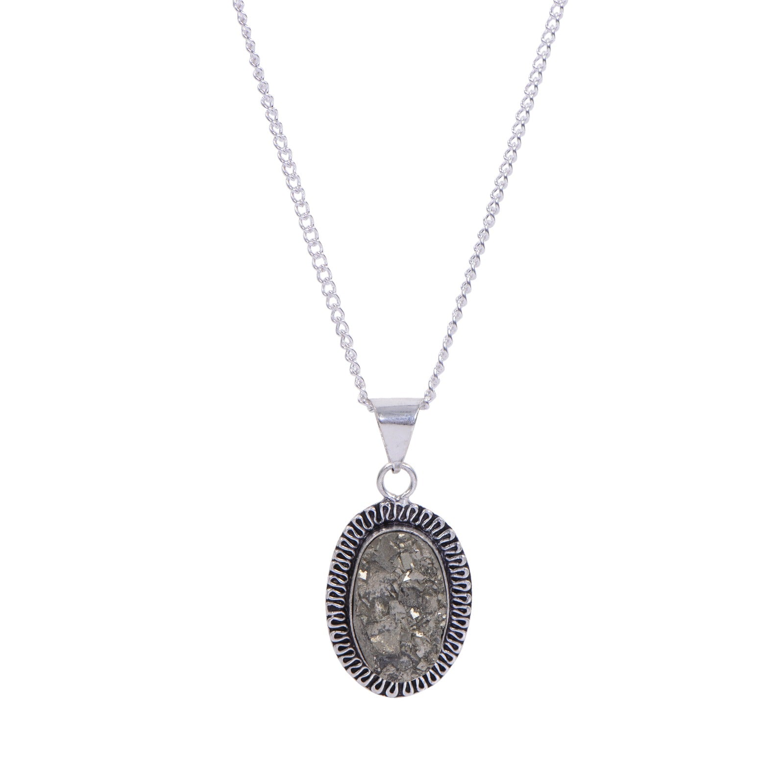Natural Pyrite Pendant In Sterling Silver With Neck Chain