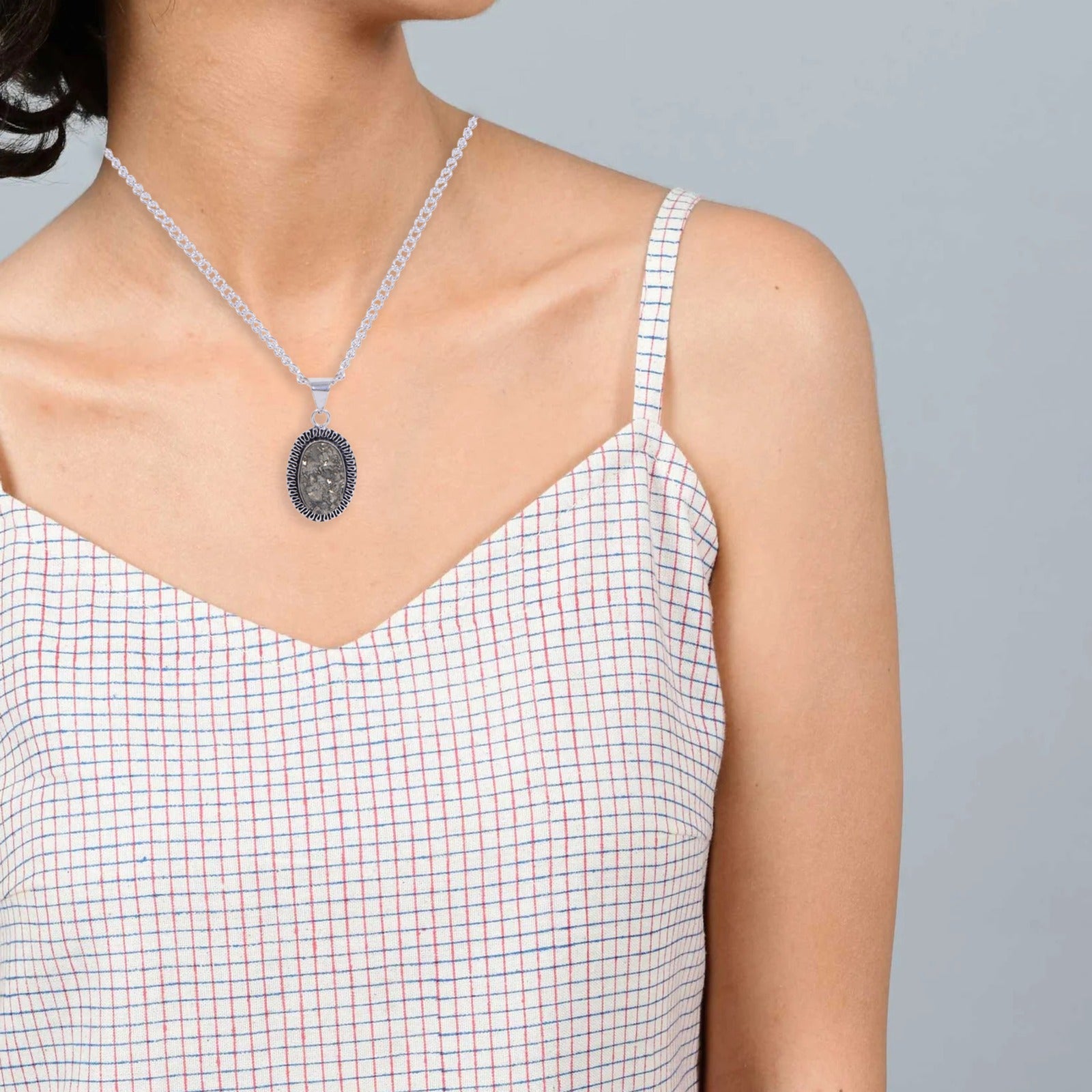 Natural Pyrite Pendant In Sterling Silver With Neck Chain