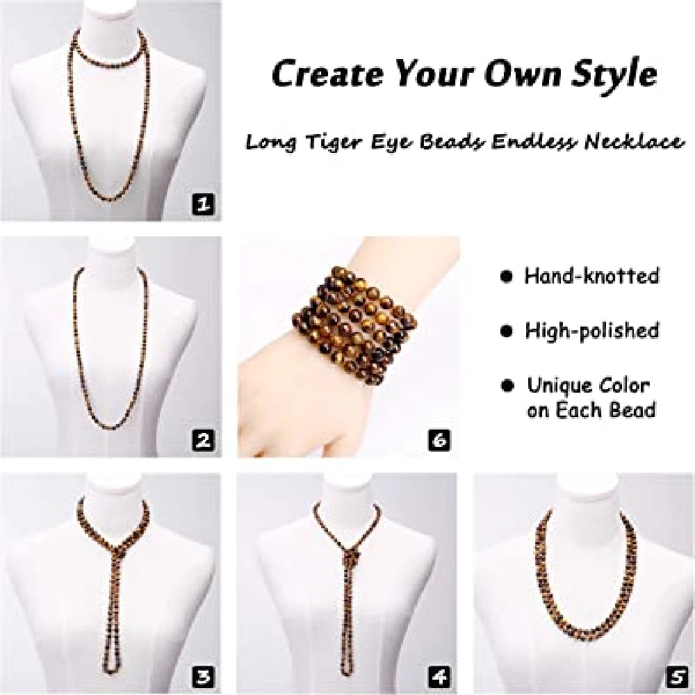 Natural Tiger's Eye Beads Endless Necklace